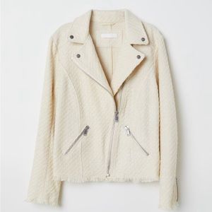 H&M size 12 cream tweed zipper moto biker jacket